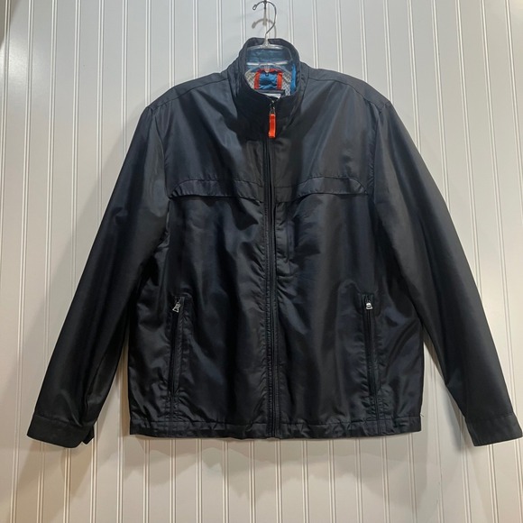 Barneys New York Mens L Black Lightweight Jacket Media Pocket Mesh Liner Bomber